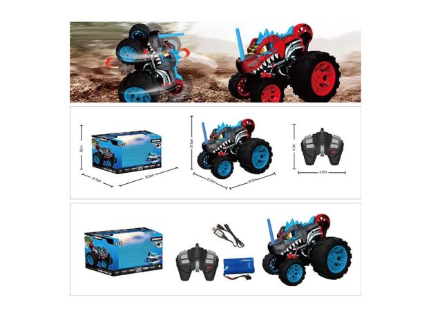 ماشین کنترلی 5 چرخ Shark Monster Truck طرح دایناسور مشکی Crazon با مقیاس 1:14, image 2