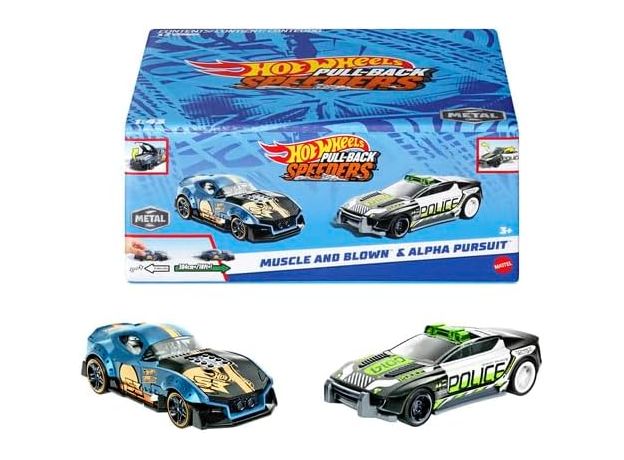 پک 2 تایی ماشین‌ های Hot Wheels سری Pull-Back Speeders مدل Muscle and Blown و Alpha Pursuit, image 