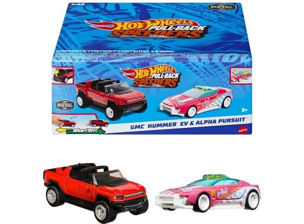 پک 2 تایی ماشین‌ های Hot Wheels سری Pull-Back Speeders مدل  GMC Hummer EVو Alpha Pursuit, تنوع: HPR91-Hummer, image 