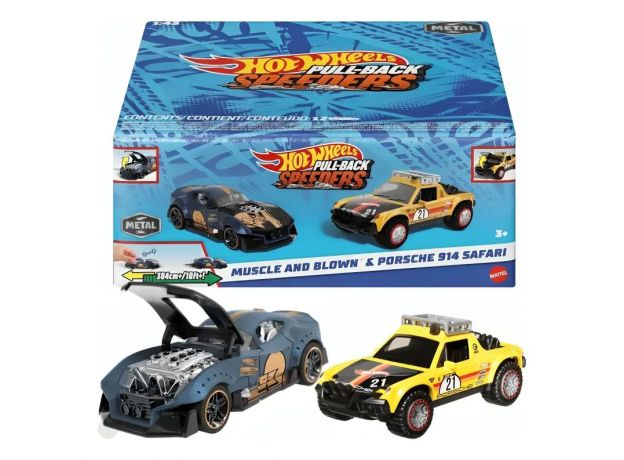 پک 2 تایی ماشین‌ های Hot Wheels سری Pull-Back Speeders مدل  Muscleو  Porsche 914 Safari, تنوع: HPR91-Porsche, image 