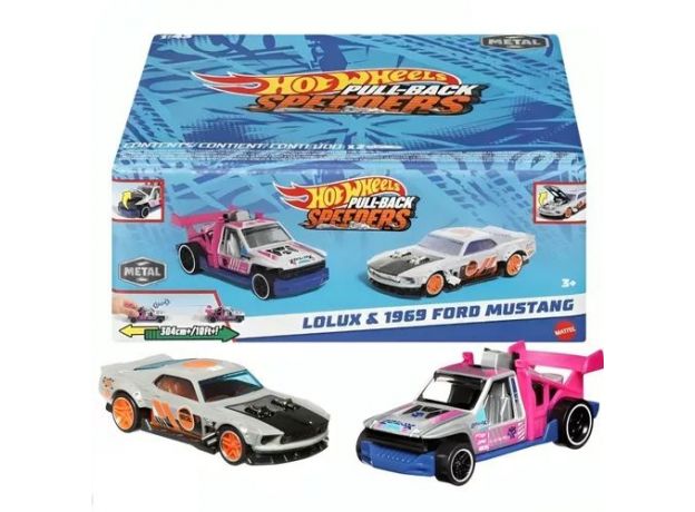 پک 2 تایی ماشین‌ های Hot Wheels سری Pull-Back Speeders مدل Loluxو 1969 Ford Mustang, تنوع: HPR91-Ford Mustang, image 