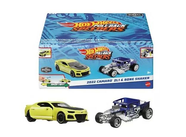 پک 2 تایی ماشین‌ های Hot Wheels سری Pull-Back Speeders مدل  2022 Camaro ZL1و Bone Shaker, تنوع: HPR91-Bone Shaker, image 