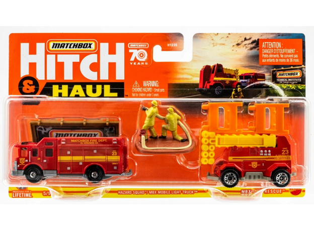 پک تریلر و ماشین آتشنشانی Match Box سری Hitch and Haul مدل Hazard Squad, تنوع: H1235-Hazard Squad, image 