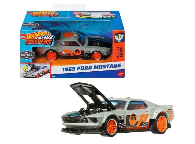 ماشین عقب کش Hot Wheels سری Pull-Back Speedersمدل 1969 Ford Mustang, تنوع: HPT04-1969 Ford Mustang, image 